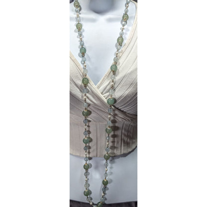 Vintage Retro Muted Blue And Green Beaded Necklace