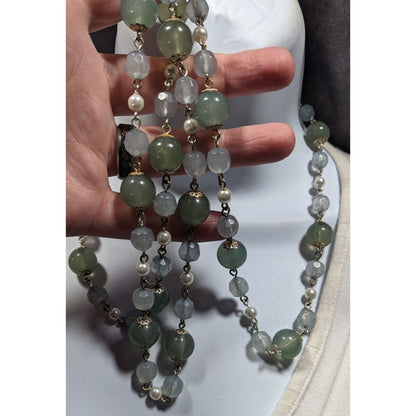 Vintage Retro Muted Blue And Green Beaded Necklace