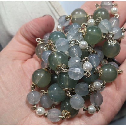 Vintage Retro Muted Blue And Green Beaded Necklace