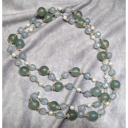 Vintage Retro Muted Blue And Green Beaded Necklace