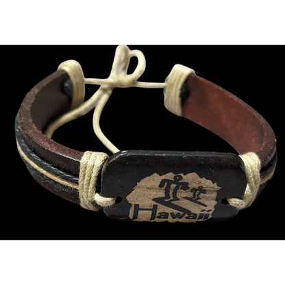 Hawaii Leather Cream And Brown Souvenir Bracelet