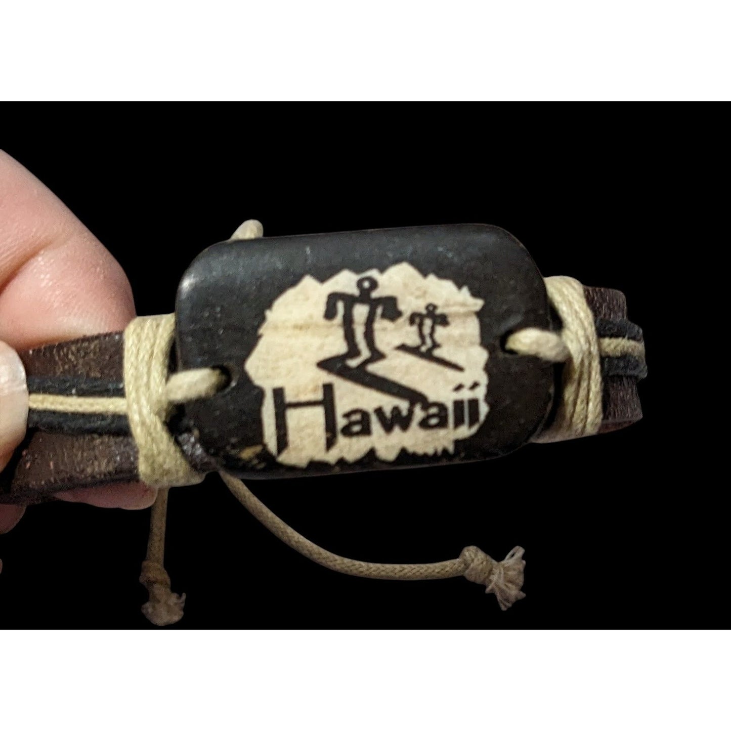 Hawaii Leather Cream And Brown Souvenir Bracelet