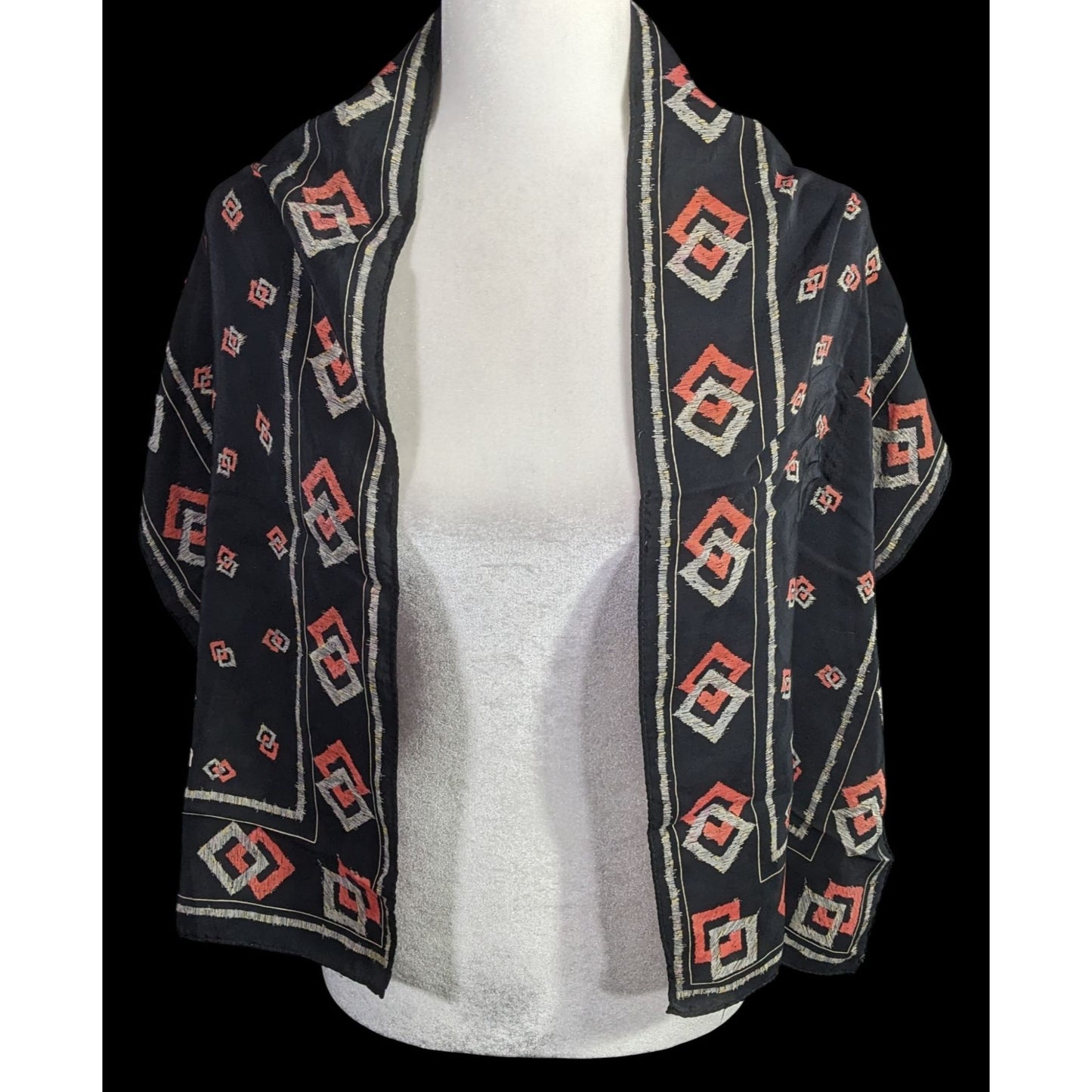 Franck Olivier Paris Vintage Black Scarf With Geometric Patterns