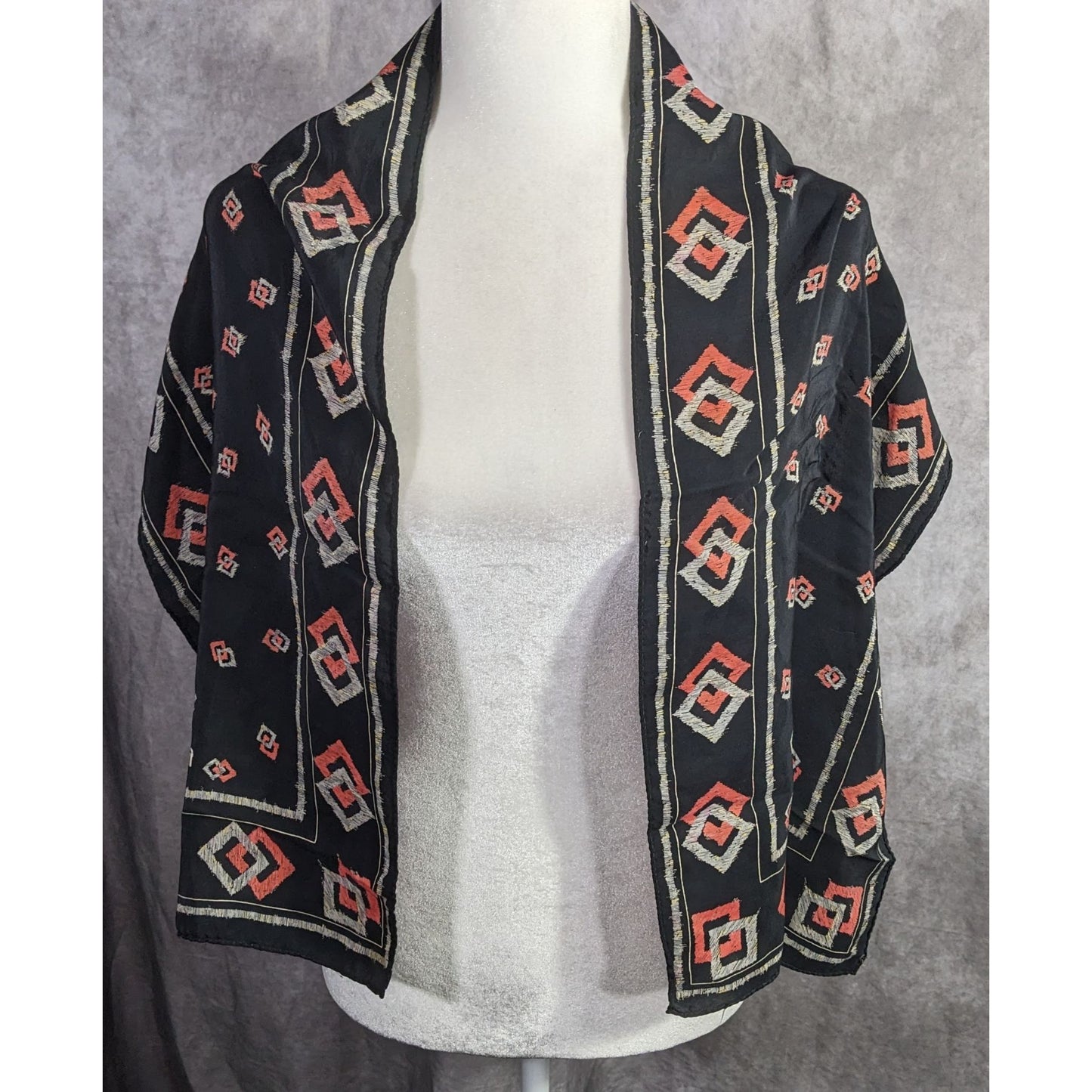 Franck Olivier Paris Vintage Black Scarf With Geometric Patterns