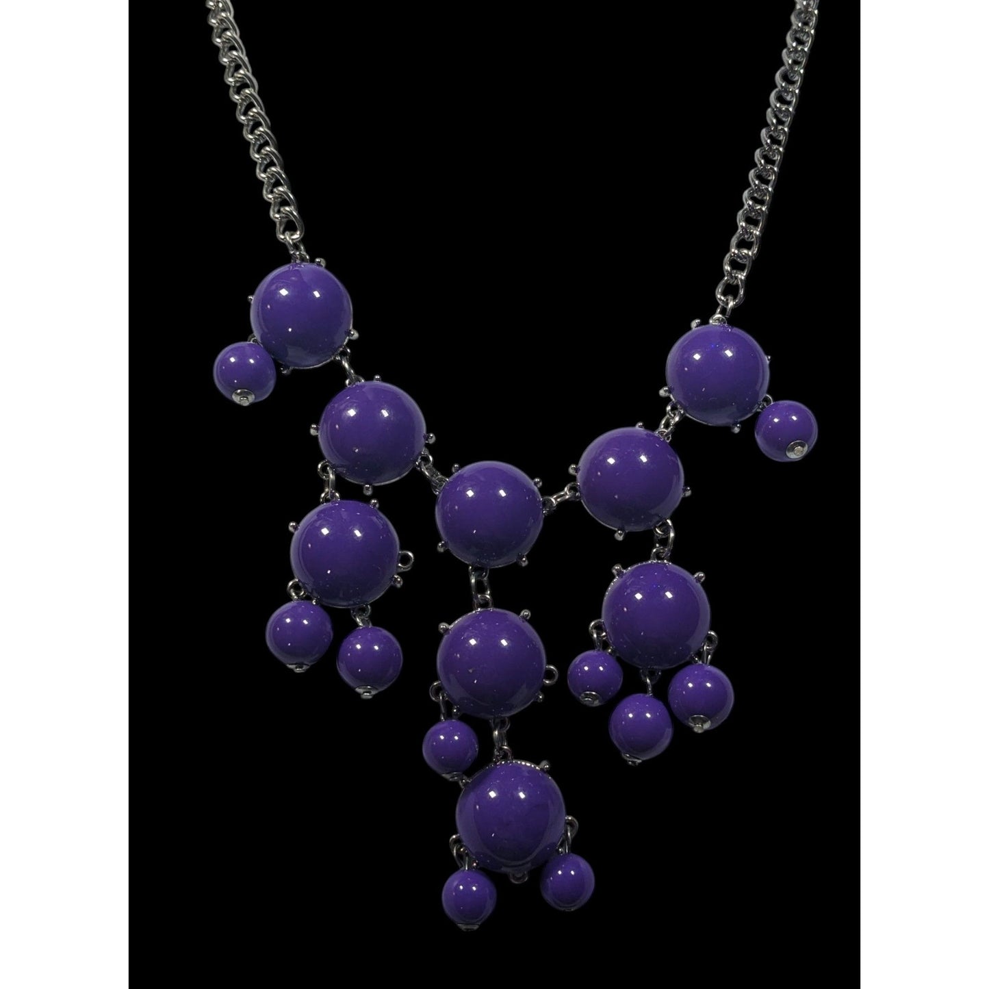 Purple Y2K Bubble Statement Necklace With Silver Tone Chain