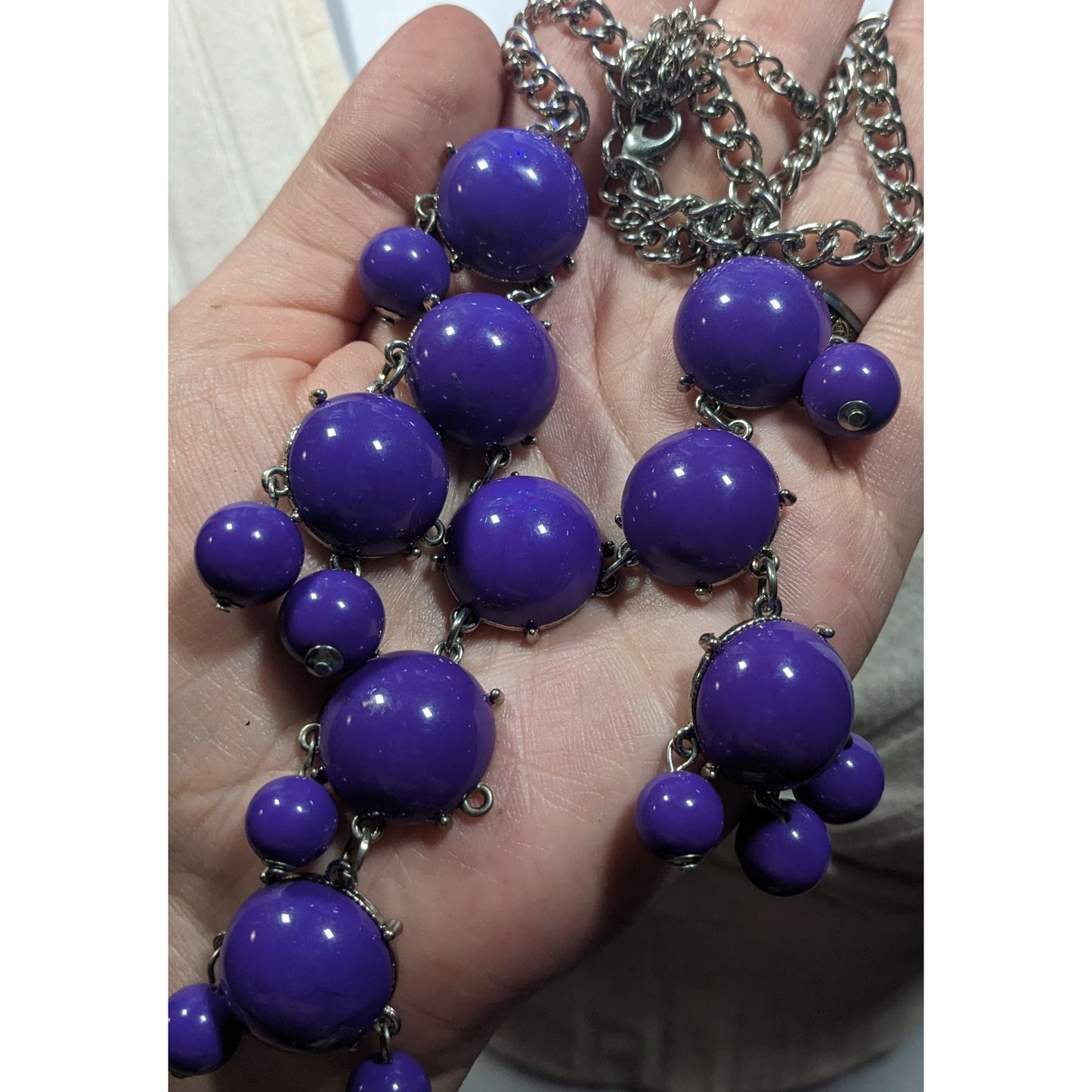 Purple Y2K Bubble Statement Necklace With Silver Tone Chain