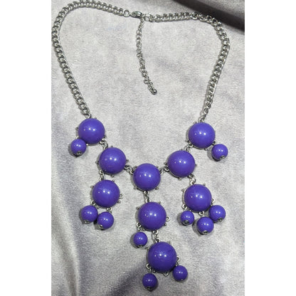 Purple Y2K Bubble Statement Necklace With Silver Tone Chain