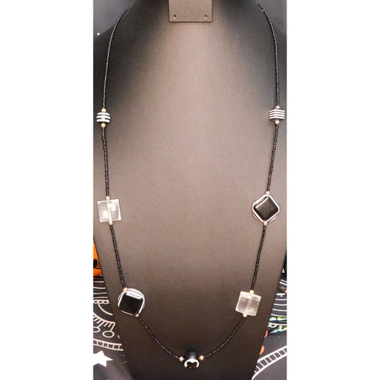 Funky Gothic Black And White Abstract Beaded Necklace