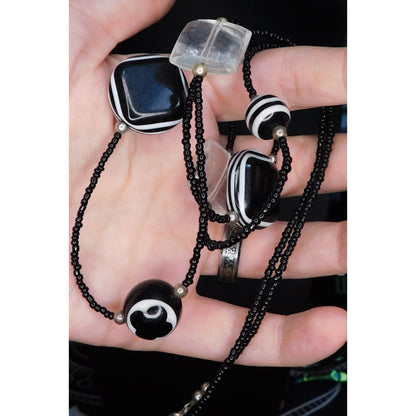 Funky Gothic Black And White Abstract Beaded Necklace