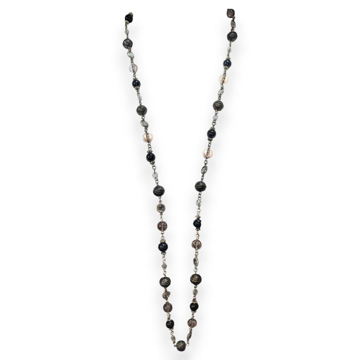 NY Collection Gothic Glam Black Clear Beaded Long Station Necklace 37 Inch