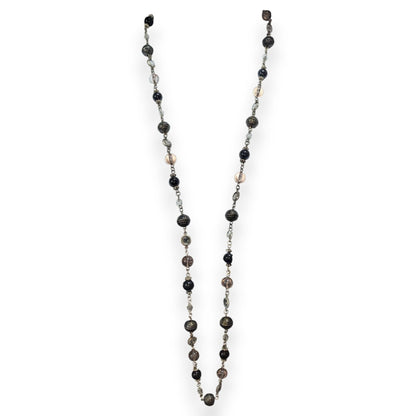 NY Collection Gothic Glam Black Clear Beaded Long Station Necklace 37 Inch