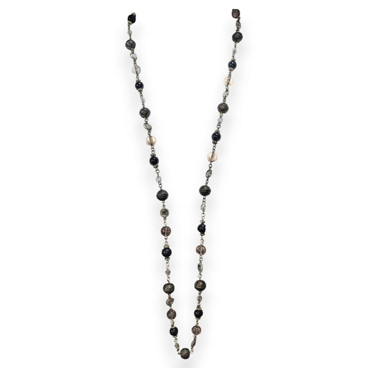 NY Collection Gothic Glam Black Clear Beaded Long Station Necklace 37 Inch