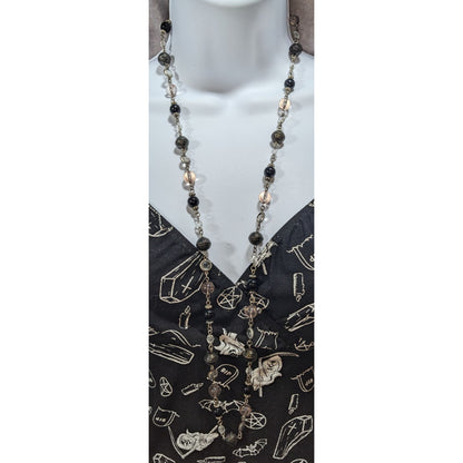 NY Collection Gothic Glam Black Clear Beaded Long Station Necklace 37 Inch