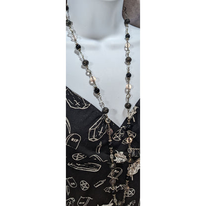 NY Collection Gothic Glam Black Clear Beaded Long Station Necklace 37 Inch
