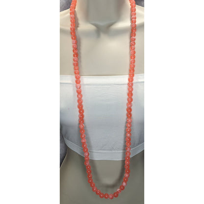 Boho Retro Vintage Salmon Pink Marbled Beaded Long Strand Necklace