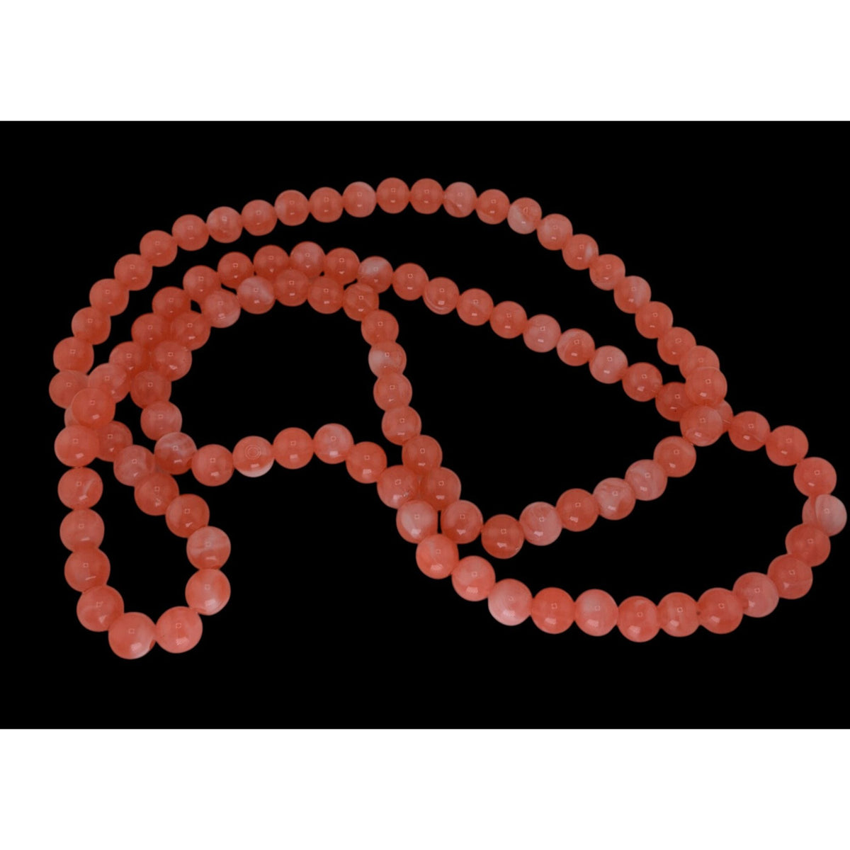 Boho Retro Vintage Salmon Pink Marbled Beaded Long Strand Necklace