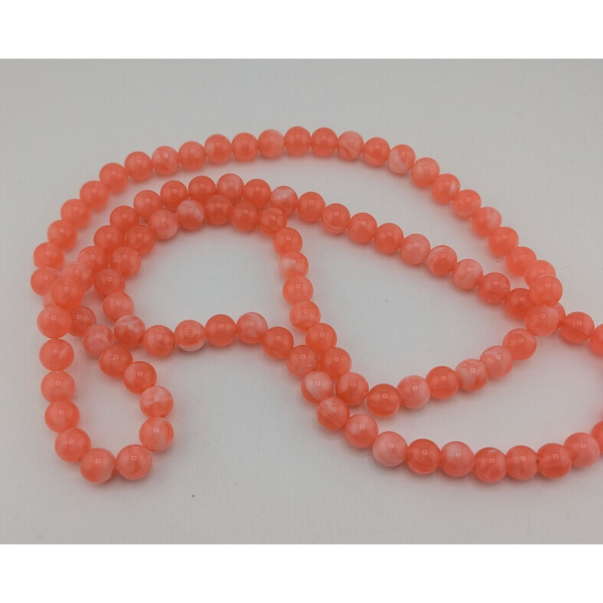 Boho Retro Vintage Salmon Pink Marbled Beaded Long Strand Necklace