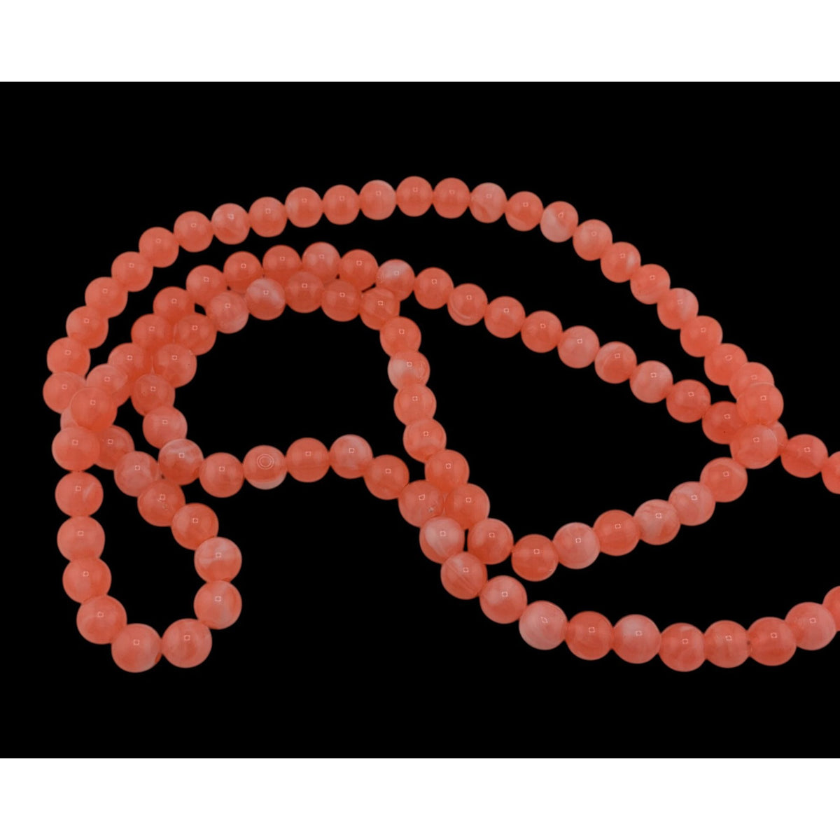 Boho Retro Vintage Salmon Pink Marbled Beaded Long Strand Necklace