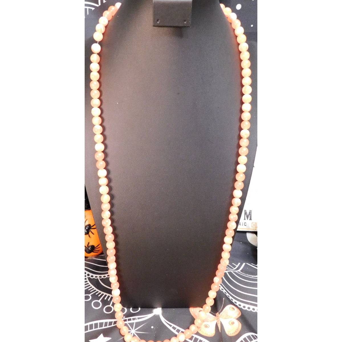 Boho Retro Vintage Salmon Pink Marbled Beaded Long Strand Necklace