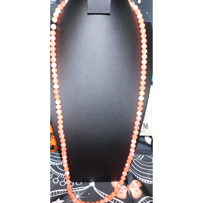 Boho Retro Vintage Salmon Pink Marbled Beaded Long Strand Necklace