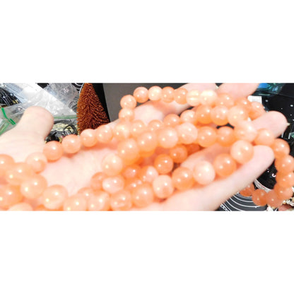 Boho Retro Vintage Salmon Pink Marbled Beaded Long Strand Necklace