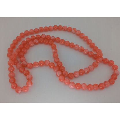 Boho Retro Vintage Salmon Pink Marbled Beaded Long Strand Necklace