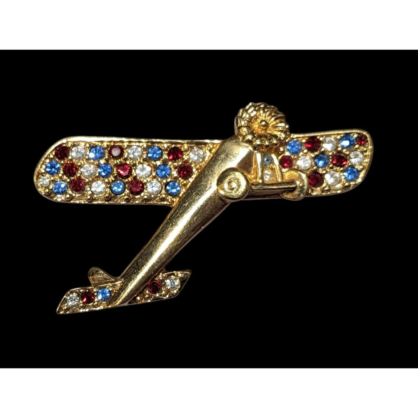 Vintage Gold Tone Swarovski Crystal Airplane Brooch