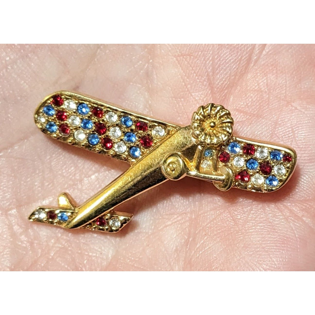 Vintage Gold Tone Swarovski Crystal Airplane Brooch