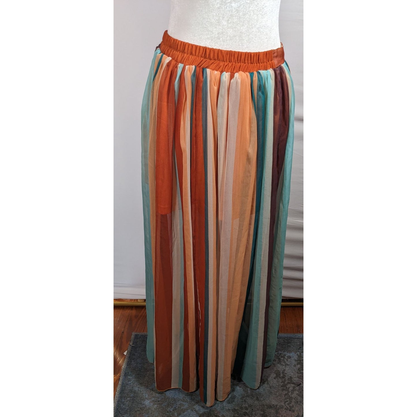 Vintage Spoon Jeans Striped Retro Sunset Maxi Skirt