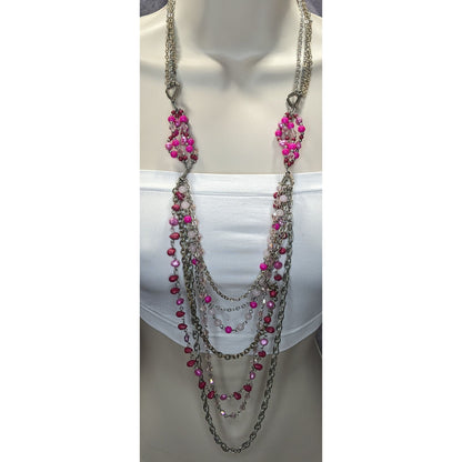 Vintage Y2K Multilayer Pink Bead & Chain Necklace