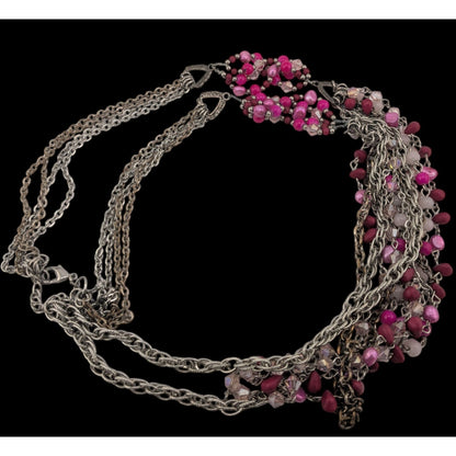 Vintage Y2K Multilayer Pink Bead & Chain Necklace