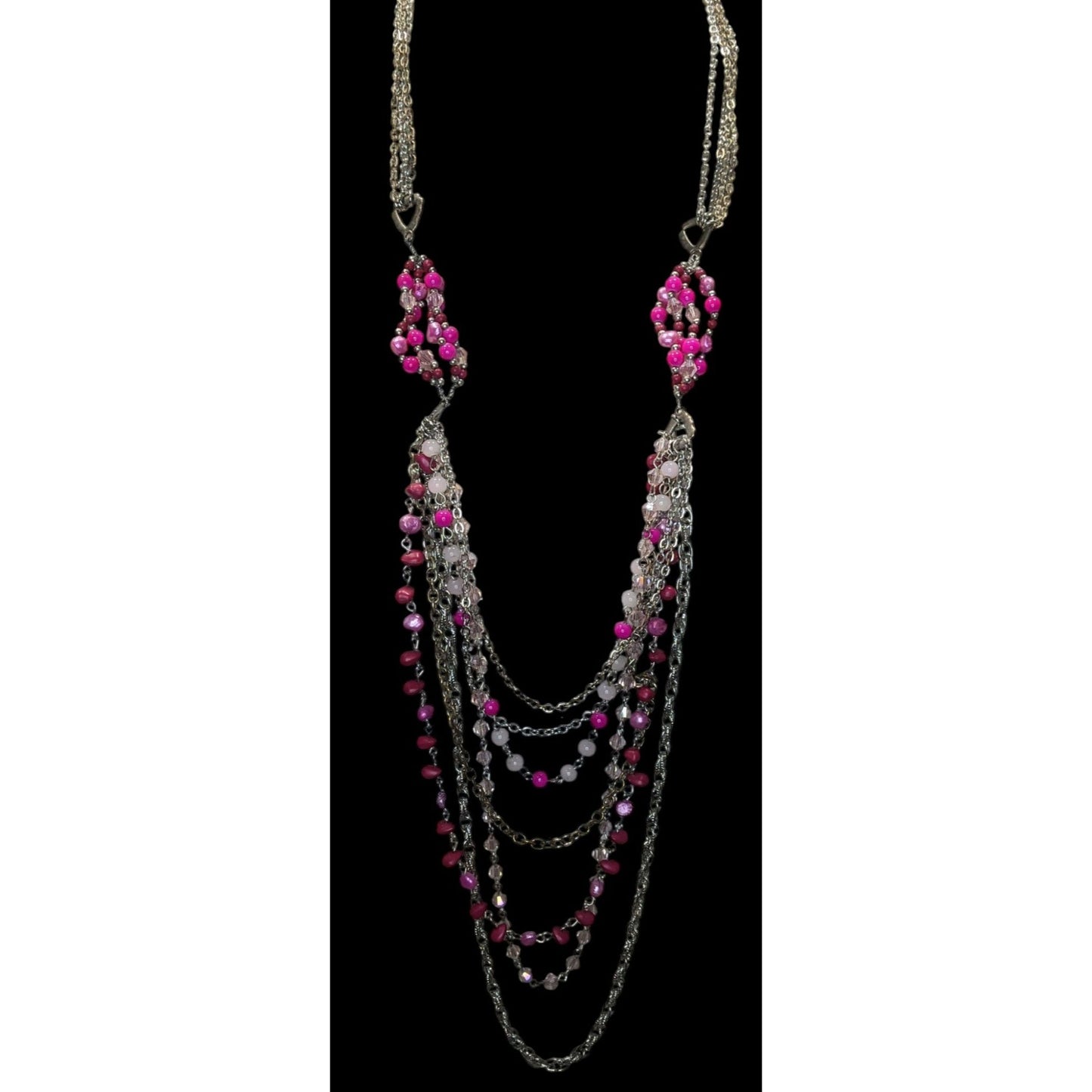 Vintage Y2K Multilayer Pink Bead & Chain Necklace