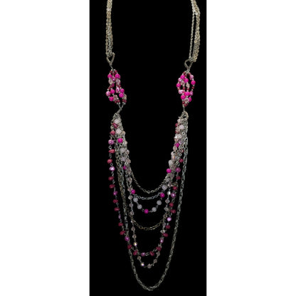 Vintage Y2K Multilayer Pink Bead & Chain Necklace