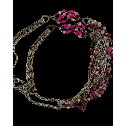 Vintage Y2K Multilayer Pink Bead & Chain Necklace