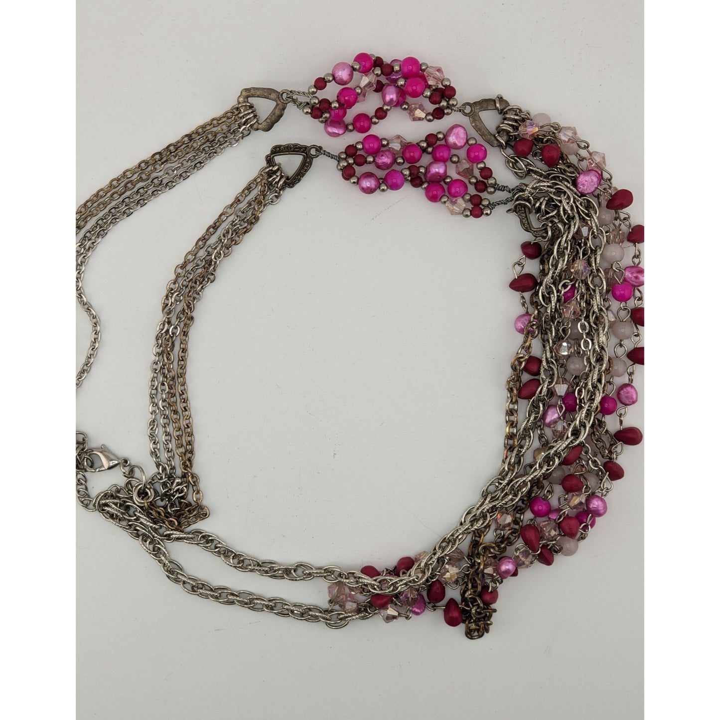 Vintage Y2K Multilayer Pink Bead & Chain Necklace