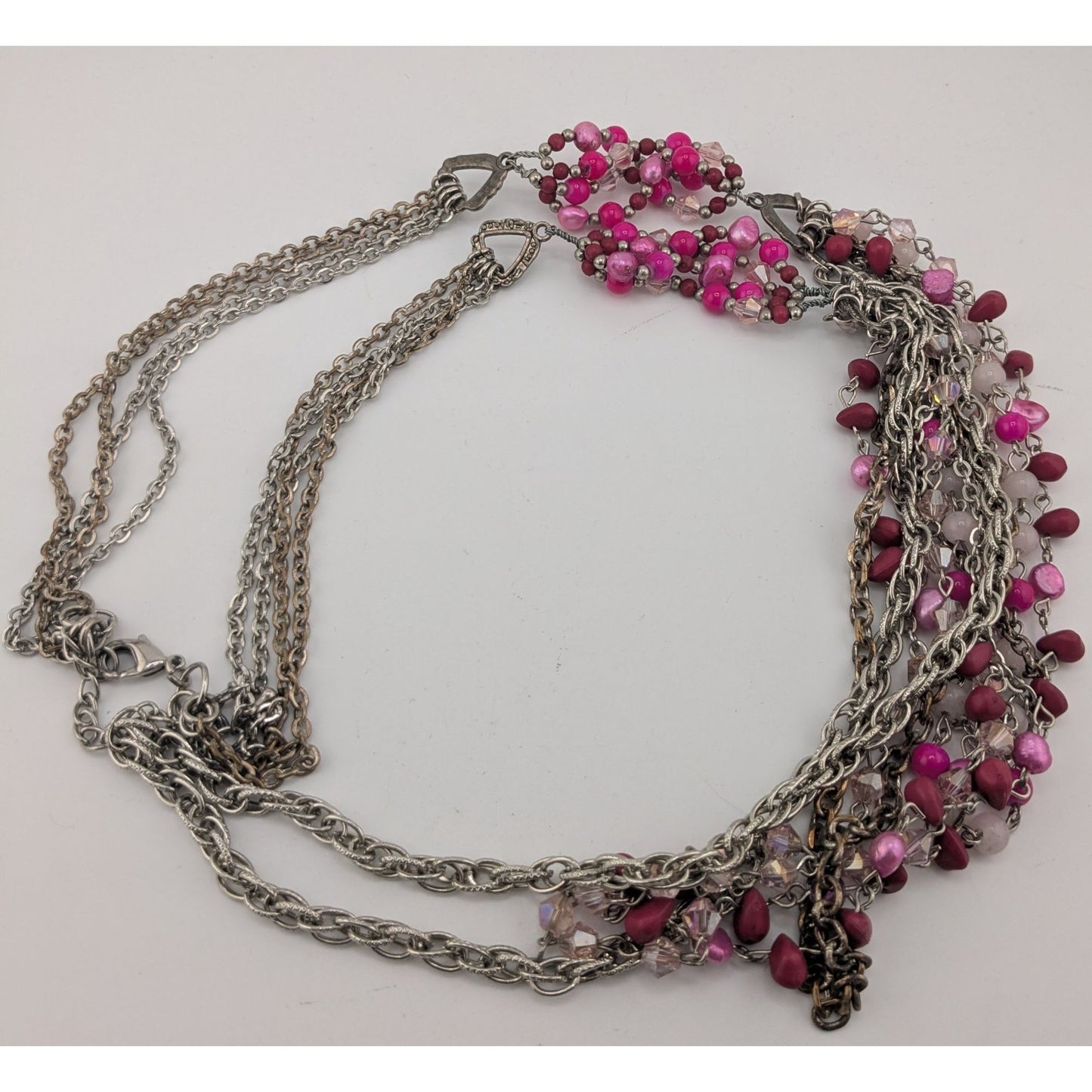 Vintage Y2K Multilayer Pink Bead & Chain Necklace