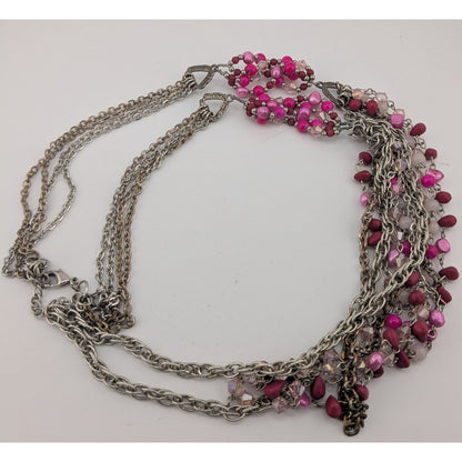 Vintage Y2K Multilayer Pink Bead & Chain Necklace
