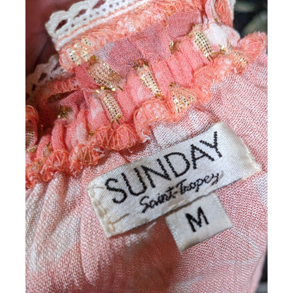 Sunday Saint-Tropez Pink/Orange Floral Ruffle Crop Top With Gold Tone Accents