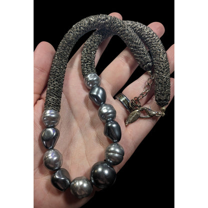 Vintage 90s Coldwater Creek Silver Tone Floral Disc And Faux Pearl Necklace