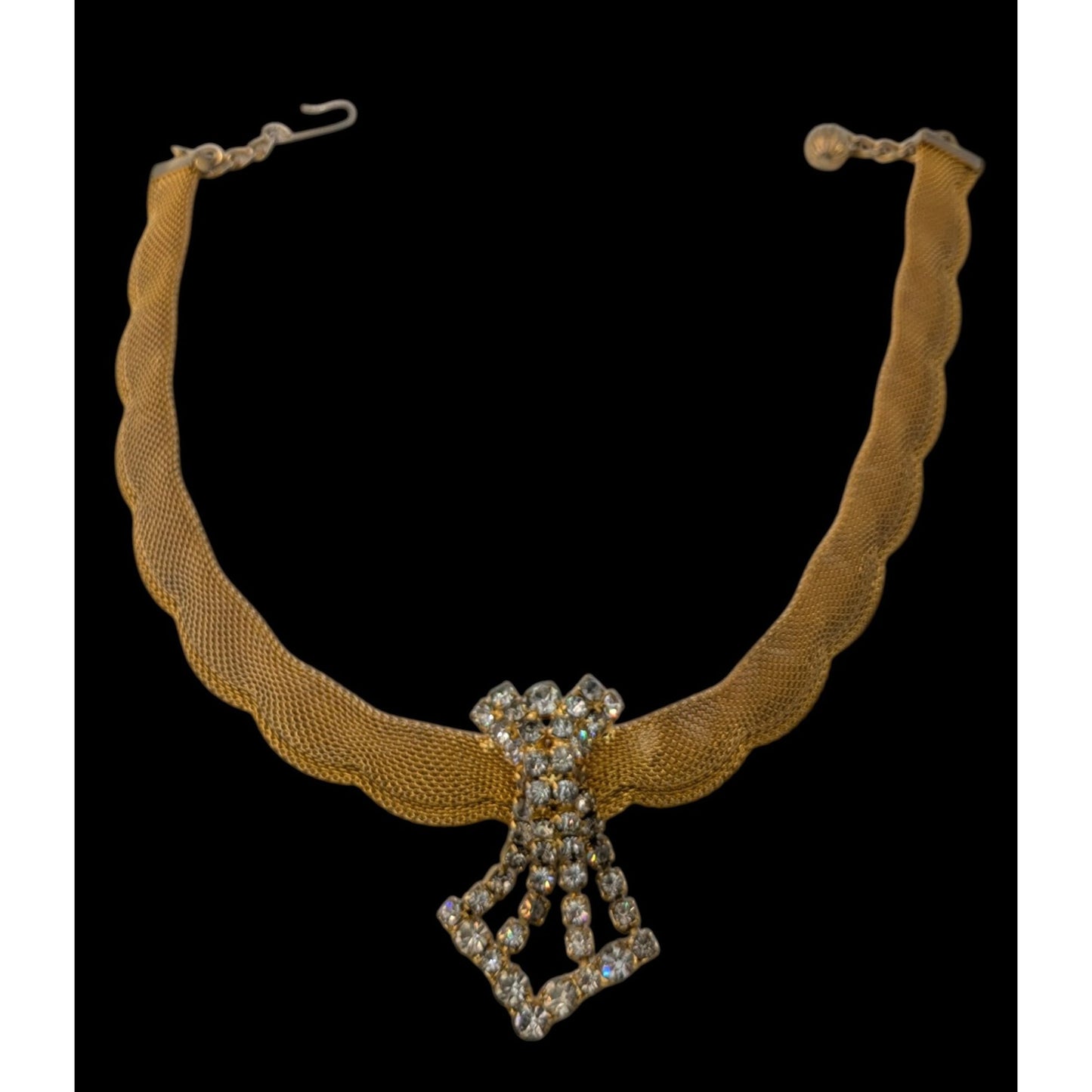 Glam Vintage Gold Mesh Rhinestone Choker Necklace Statement Old Hollywood