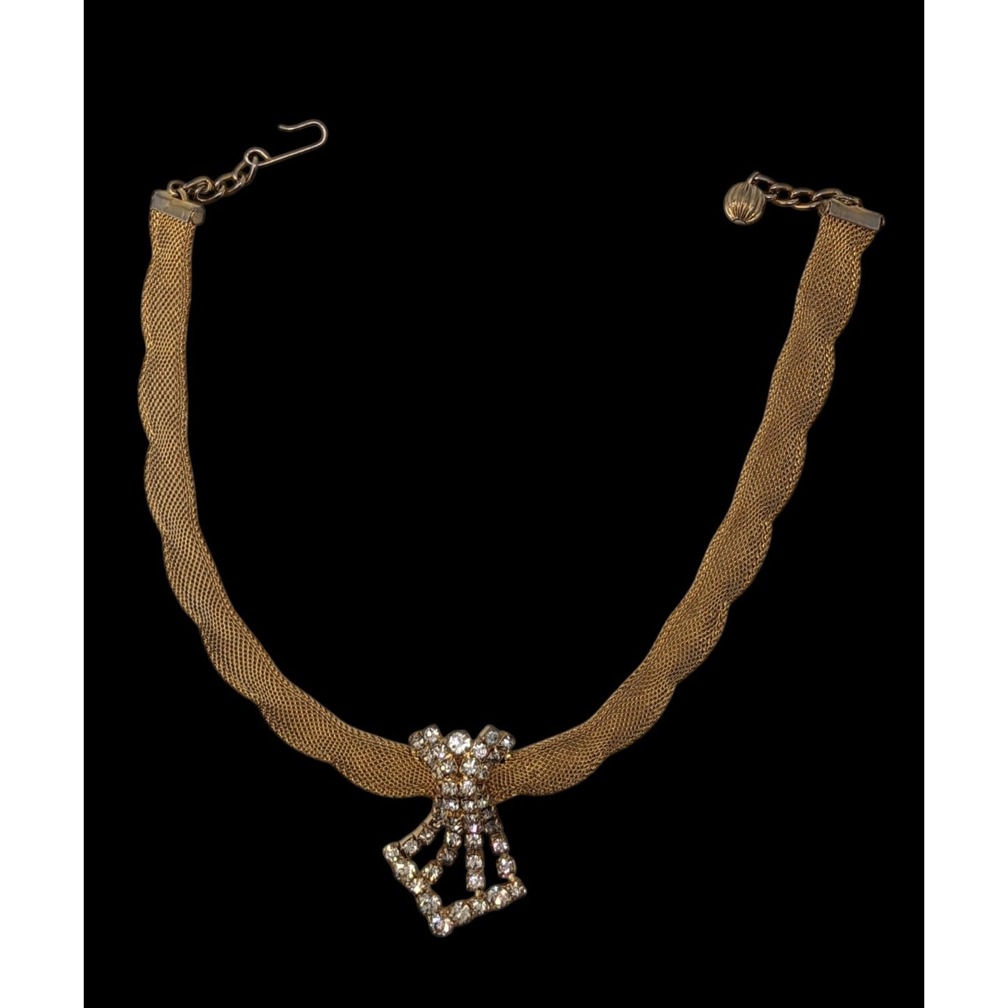 Glam Vintage Gold Mesh Rhinestone Choker Necklace Statement Old Hollywood