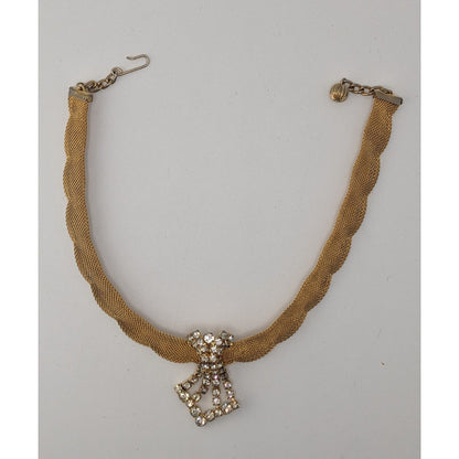 Glam Vintage Gold Mesh Rhinestone Choker Necklace Statement Old Hollywood