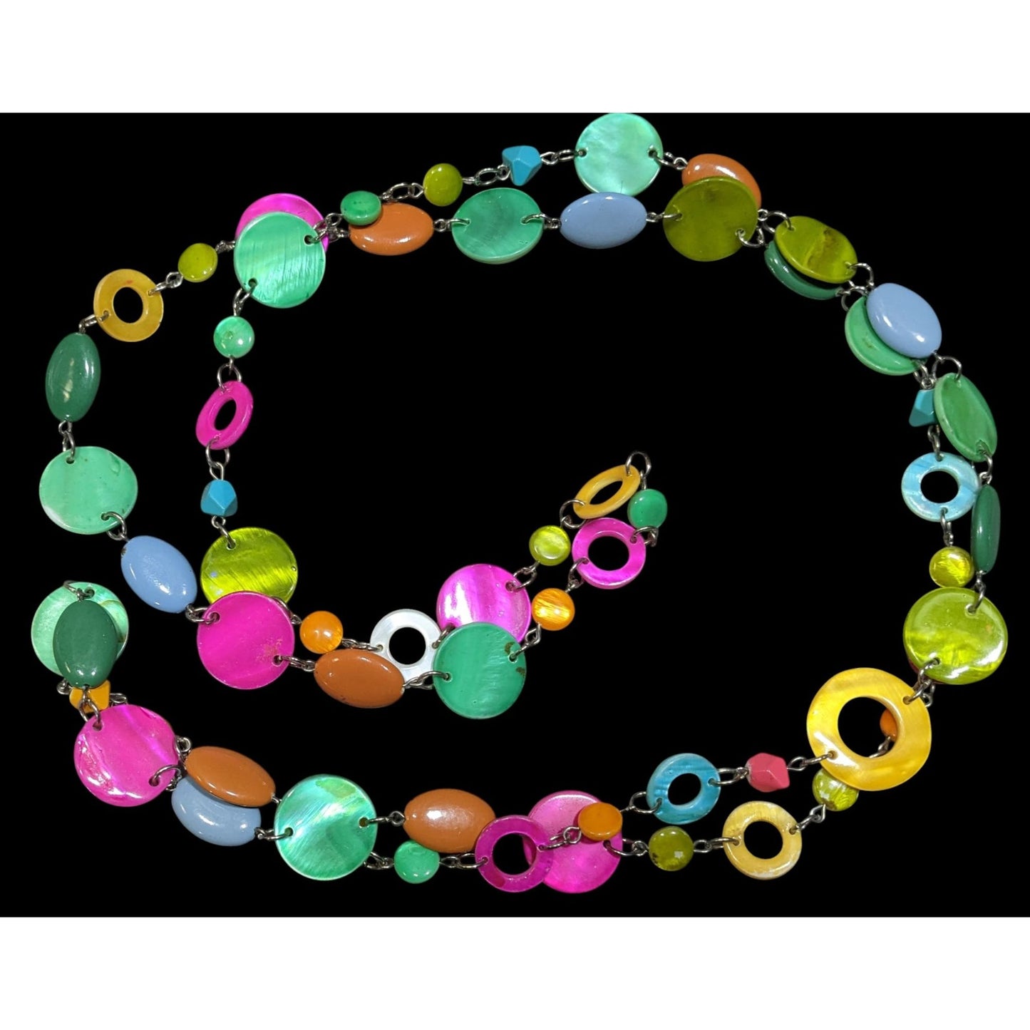 Vintage Retro Rainbow Shell Disc Beaded Necklace