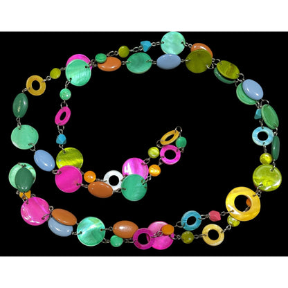 Vintage Retro Rainbow Shell Disc Beaded Necklace