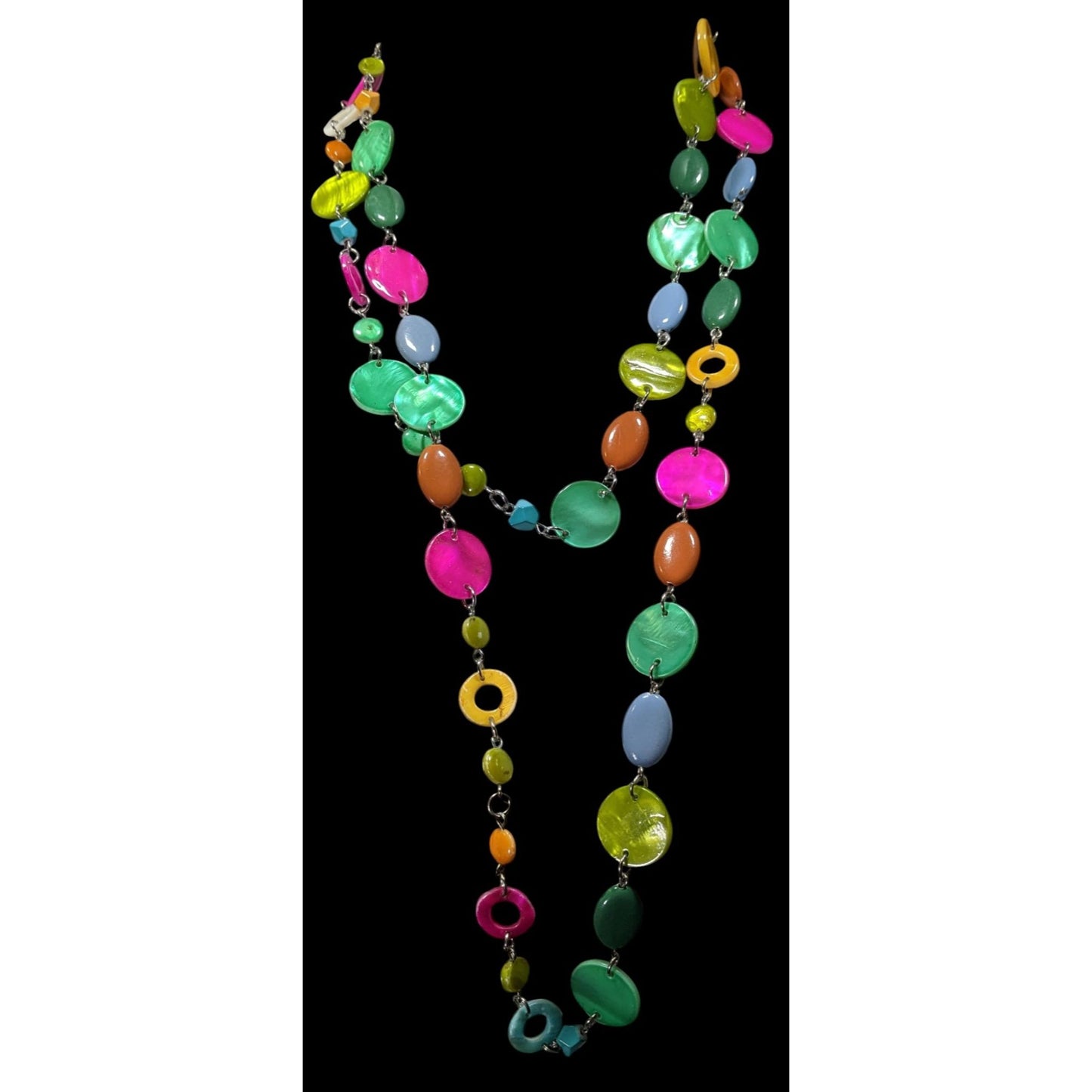 Vintage Retro Rainbow Shell Disc Beaded Necklace
