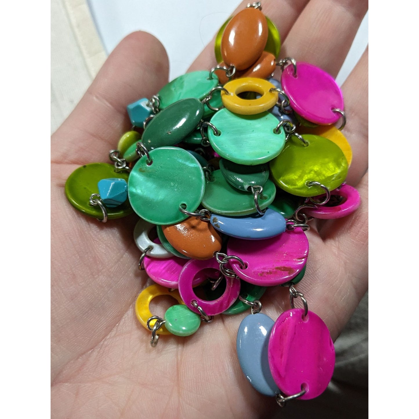 Vintage Retro Rainbow Shell Disc Beaded Necklace