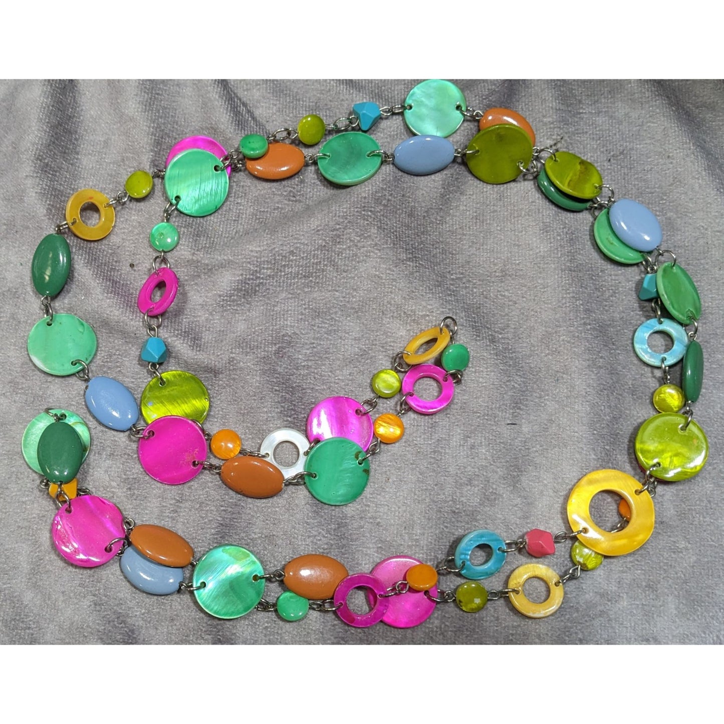 Vintage Retro Rainbow Shell Disc Beaded Necklace