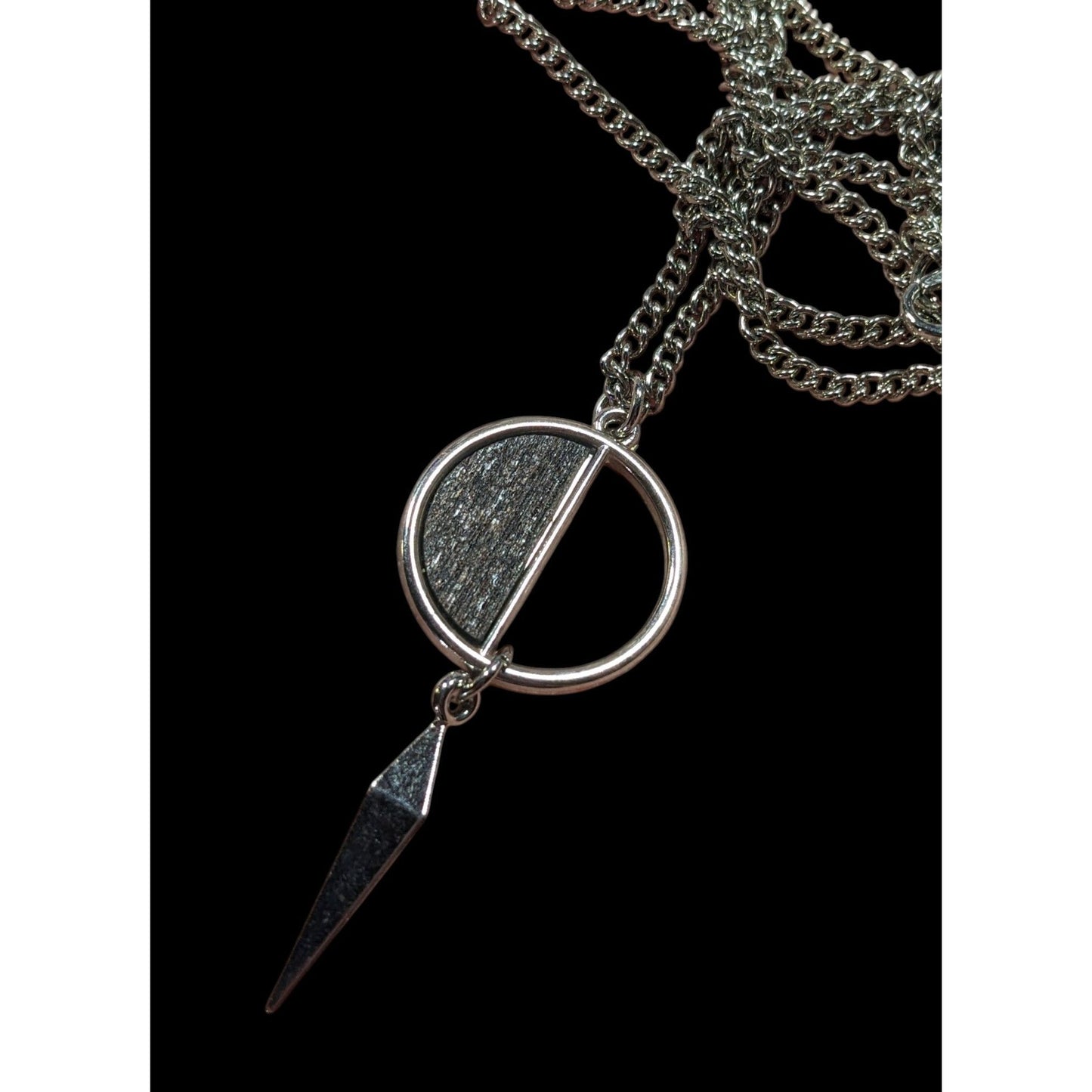 Geometric Brown Wood And Silver Tone Metal Pendant Necklace