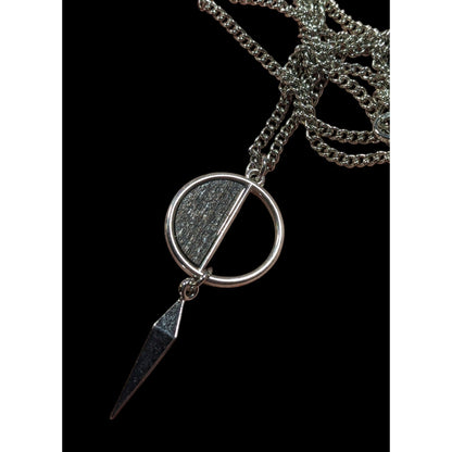 Geometric Brown Wood And Silver Tone Metal Pendant Necklace