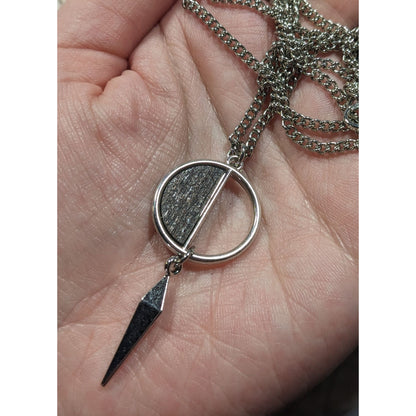 Geometric Brown Wood And Silver Tone Metal Pendant Necklace
